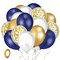 60PCS Navy Blue and Gold Confetti Balloons - Premium 12 Inch Pearl White and Gold Metallic Chrome Balloons for Birthday, Bridal Shower, and Graduation Party Decoration